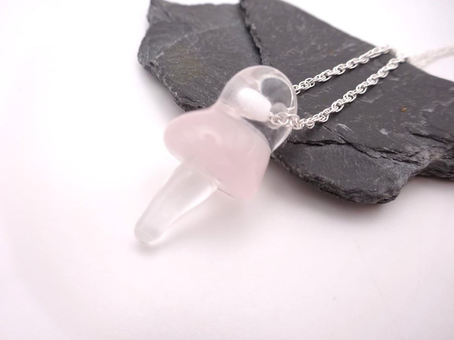 lampwork glass toadstool pendant necklace