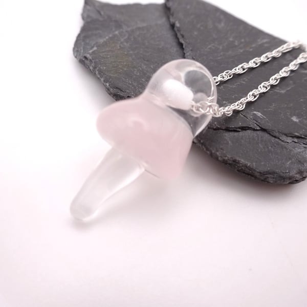 lampwork glass toadstool pendant necklace