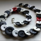 Black, White and Red Button Necklace FREE UK SHIPPING