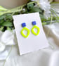 Neon Lime Yellow & Cobalt Blue Geometric Statement Earrings - Image 3