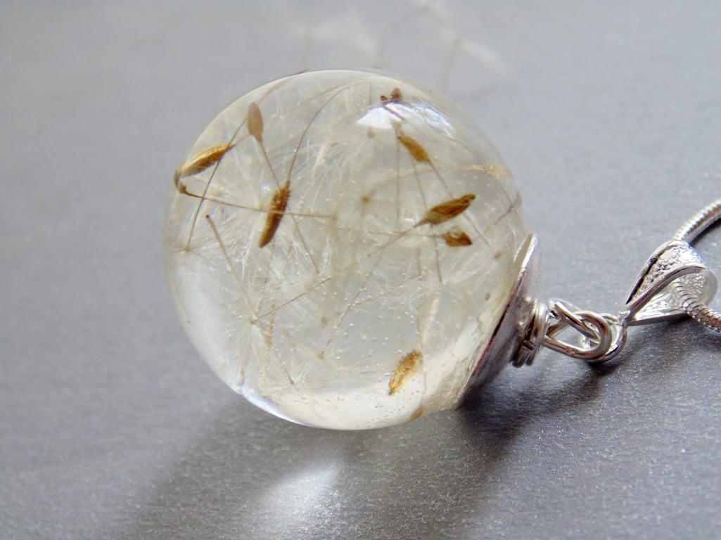 Floating Dandelion Seed Globe Orb Necklace 