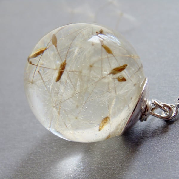 Floating Dandelion Seed Globe Orb Necklace 