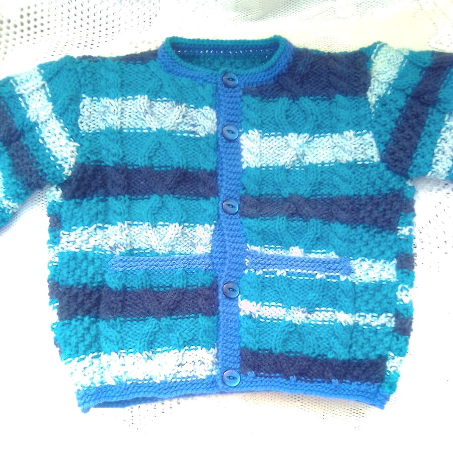 Unisex Knitted Cabled Round Neck Cardigan with Pockets, Birthday Gift
