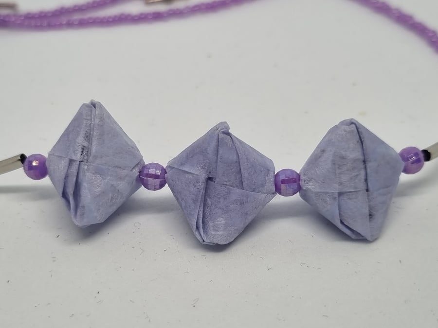 Origami necklace and earrings set – nalosi tissue paper, lilac and silver 