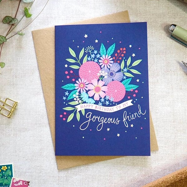 Bright Blooms Gorgeous Friend Birthday Card 