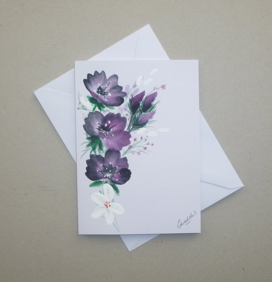 original hand painted floral blank greetings card ( ref FA 107 G1 )