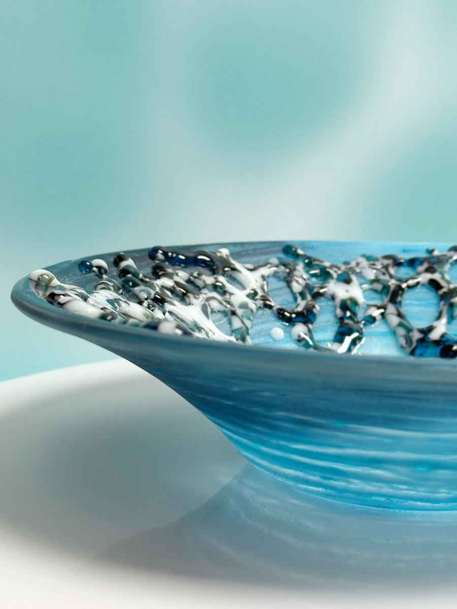Fused Glass Bowl - Blue - Textured - Sea Themed