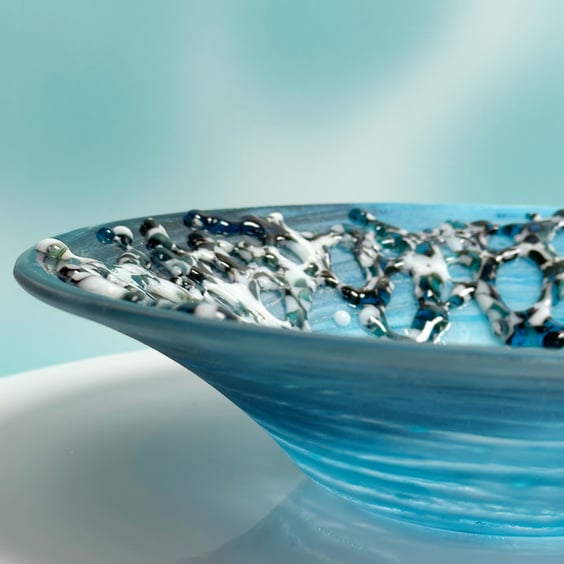 Fused Glass Bowl - Blue - Textured - Sea Themed