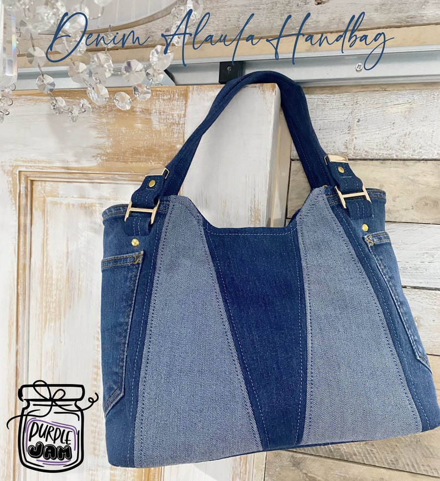 Upcycled Denim and Silk Lined Shoulder Bag - Christmas Gift