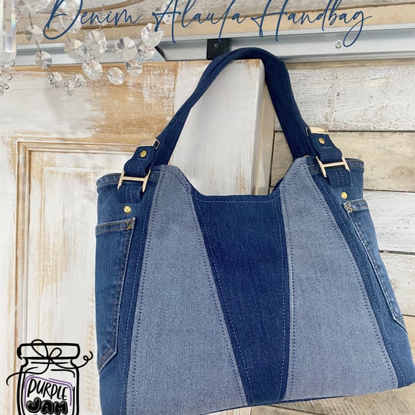 Upcycled Denim and Silk Lined Shoulder Bag - Christmas Gift