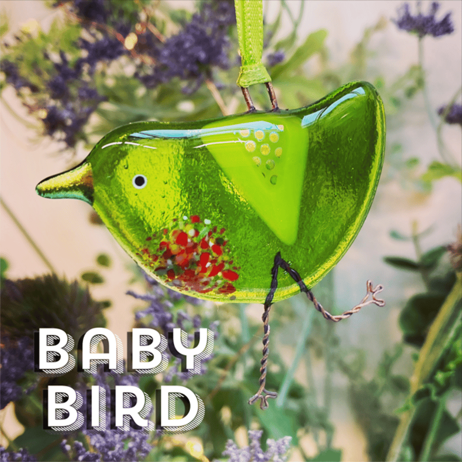 BABY Fused Glass Green Bird