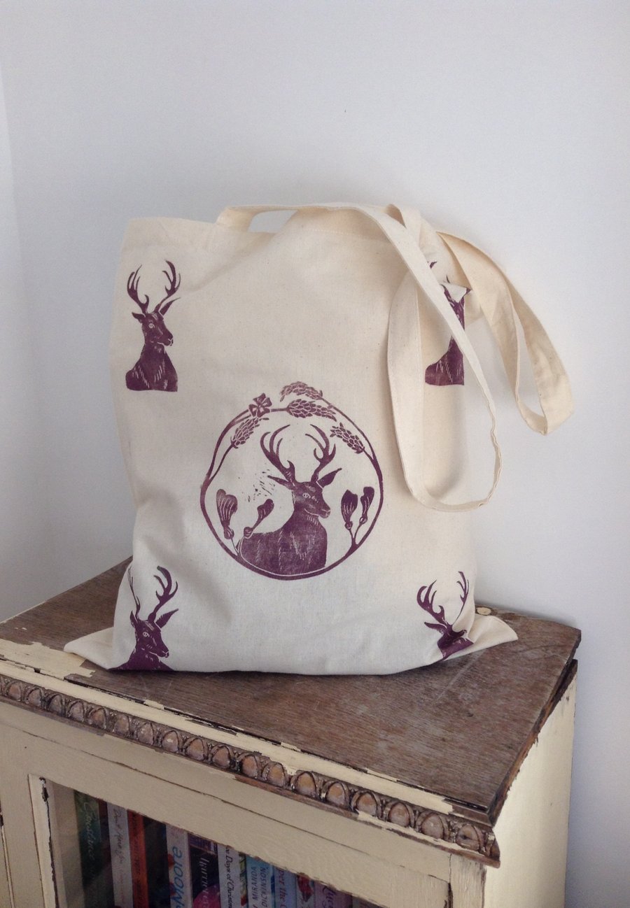 Hand printed Stag Tote