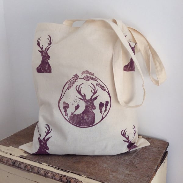 Hand printed Stag Tote