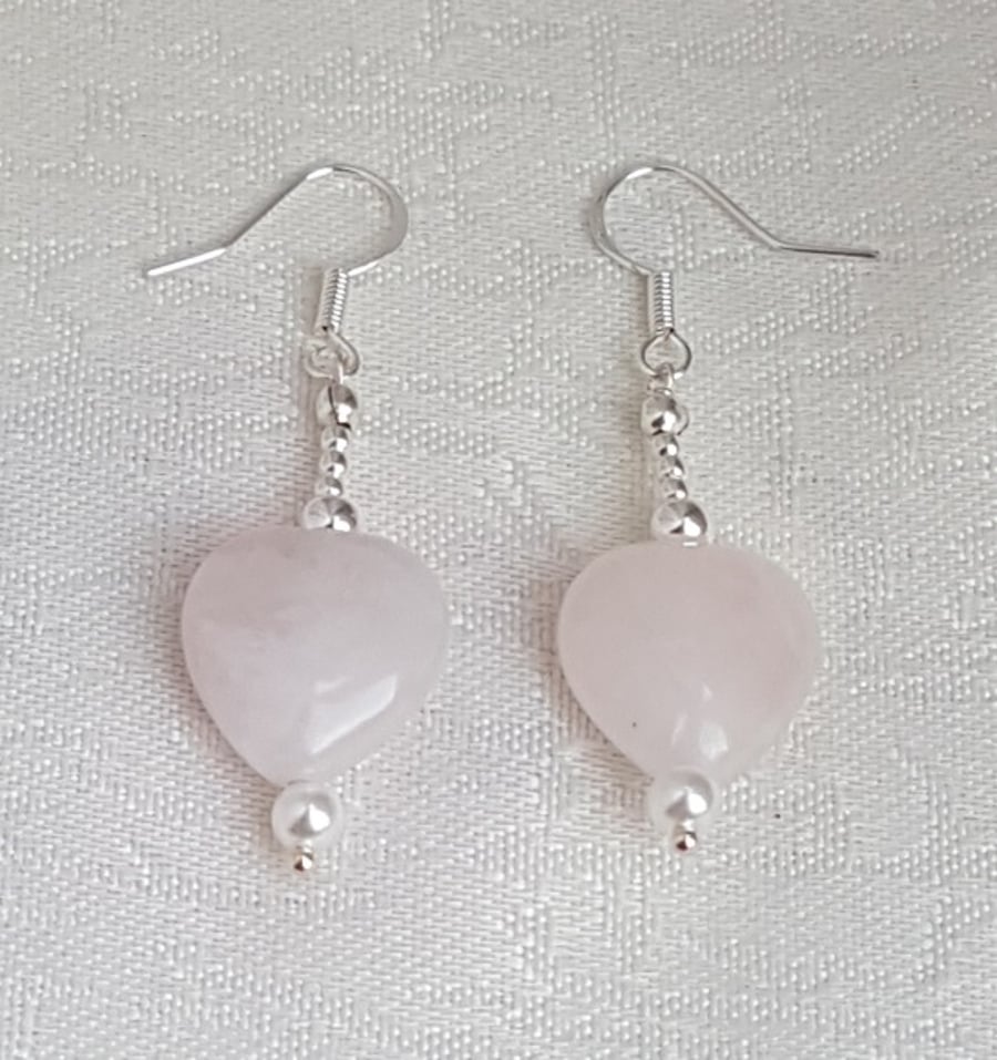 Beautiful Rose Quartz Heart Dangle Earrings