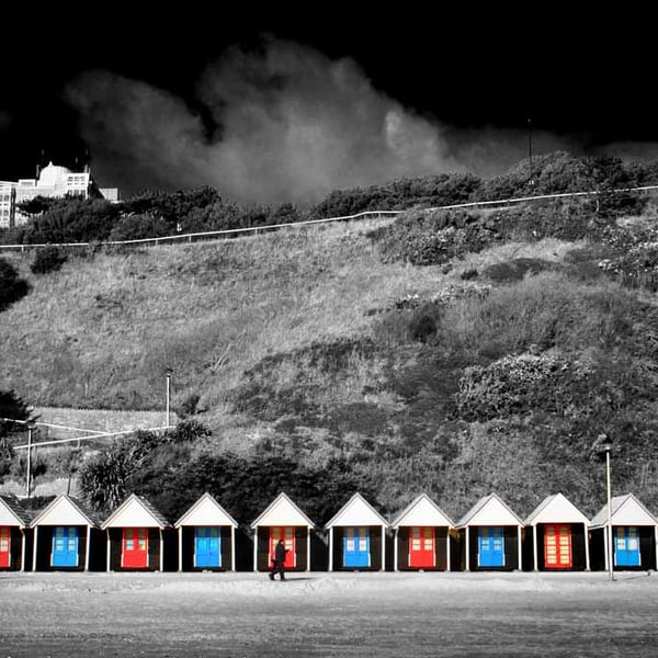 Bournemouth Beach Huts Dorset England UK 18"X12" Print