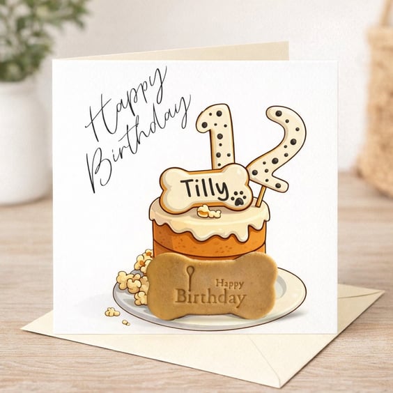 Personalised Dog Birthday card with birthday biscuit