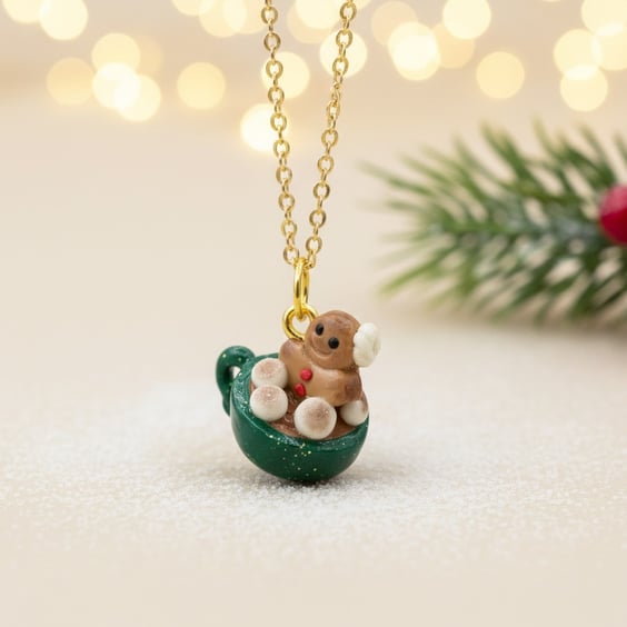 Gingerbread Man Necklace, Hot Chocolate Charm, Polymer Clay Christmas Gift