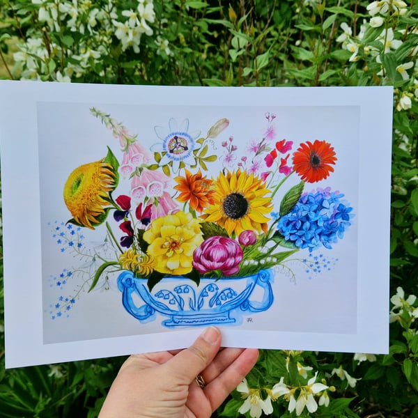 Friendship flower vase,  print from original artwork. A3, A4, A5 available. 