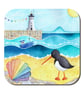 Oystercatcher Coaster. Cute Seaside Watercolour Painting. East Neuk of Fife - Image 1