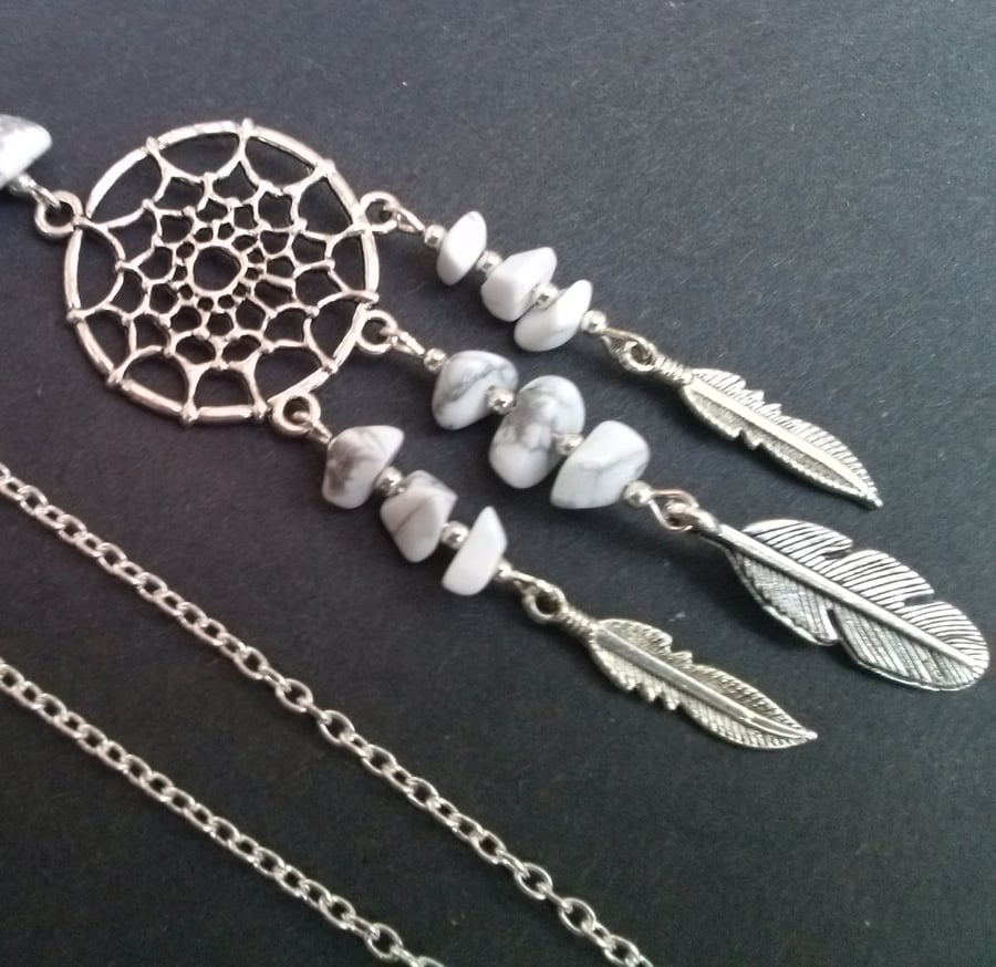 White Howlite Dreamcatcher Dream Catcher New Age Long Necklace