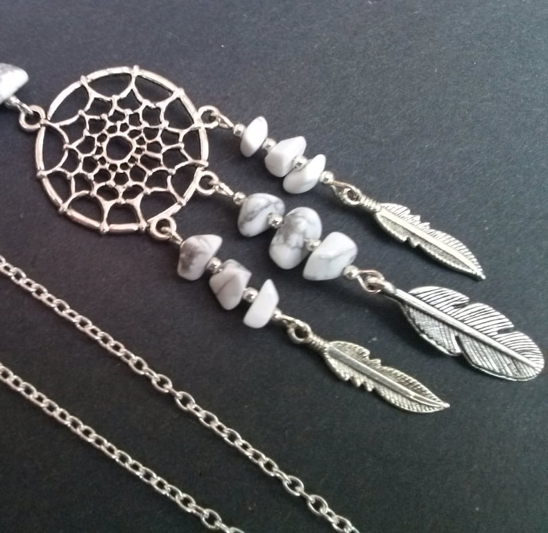 White Howlite Dreamcatcher Dream Catcher New Age Long Necklace
