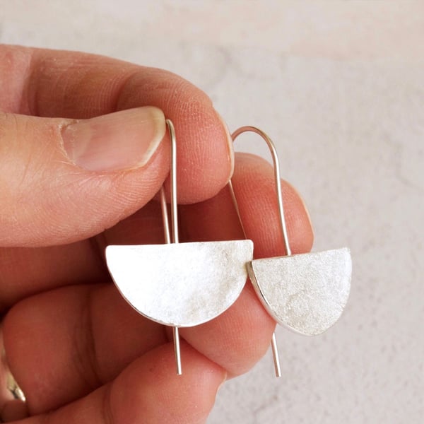 Recycled Silver Minimalist Half Moon Drop Earrings (MIN-04)