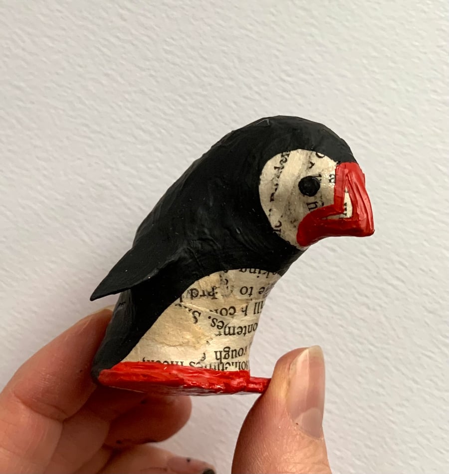 Handmade Paper Puffin, SALE PRICE handmade nature inspired art gifts for reader