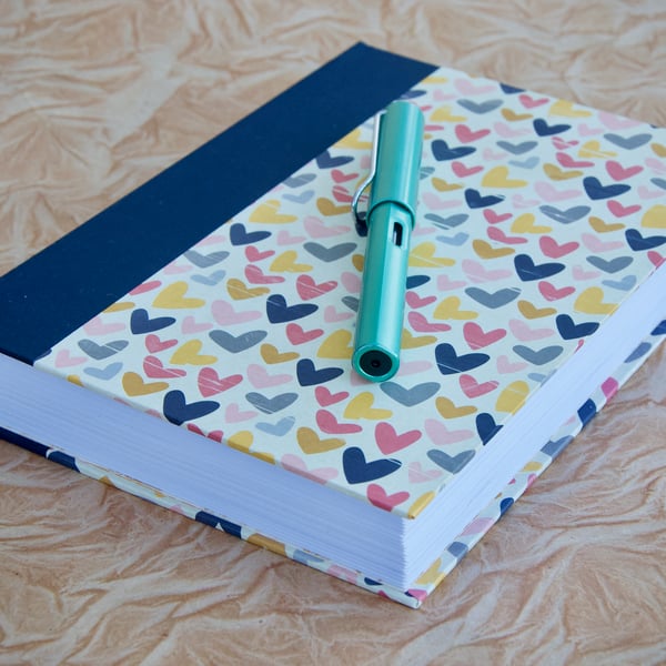 A5 Quarter-bound Page-a-day Lined Journal with decorative heart cover