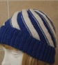 Hand Knitted Blue White Reversable Twist Hat Hand Knitted (J94) - Image 6