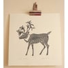 Original lino cut print "Caribou - Dark Grey"