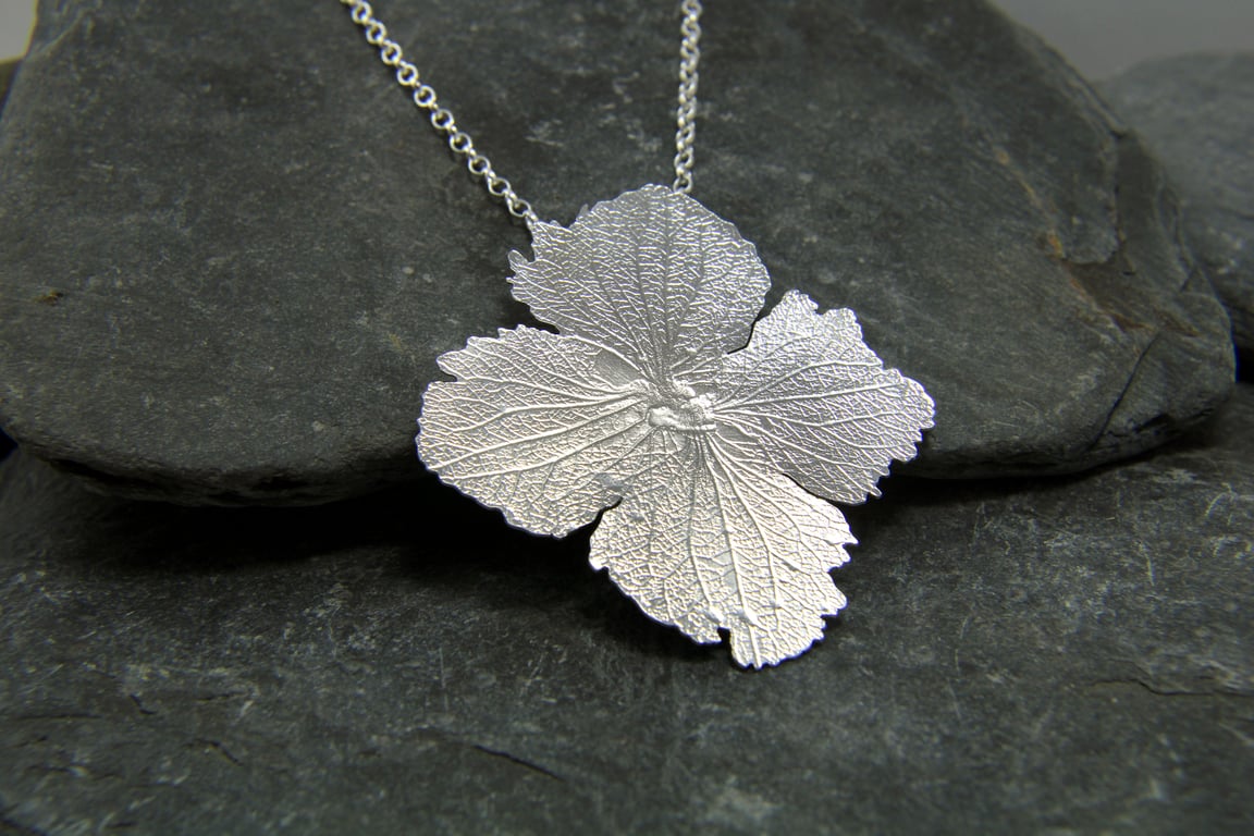 Hydrangea Flower Statement Pendant - Sterling Silver Petal Necklace 