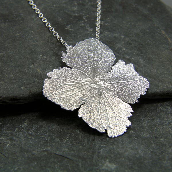 Hydrangea Flower Statement Pendant - Sterling Silver Petal Necklace 