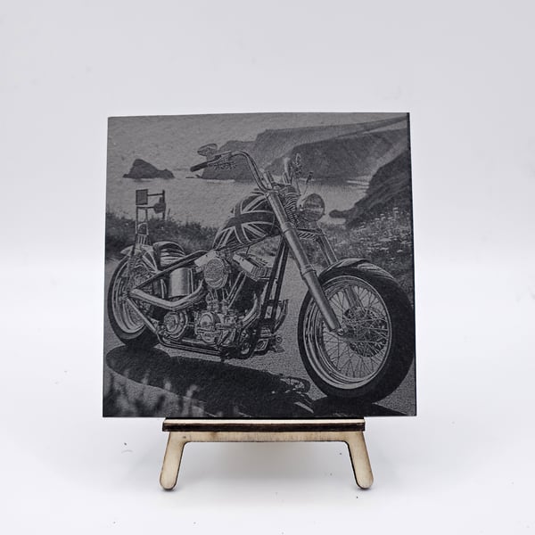 Motorbike engraved slate