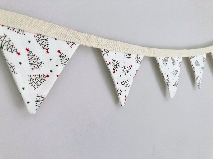 Christmas trees on cream double sided cotton fabric mini bunting.