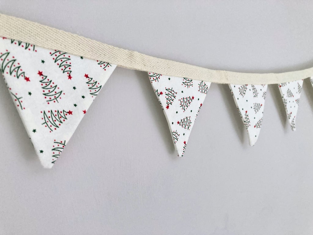 Christmas trees on cream double sided cotton fabric mini bunting.