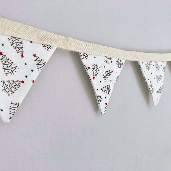 Christmas trees on cream double sided cotton fabric mini bunting.