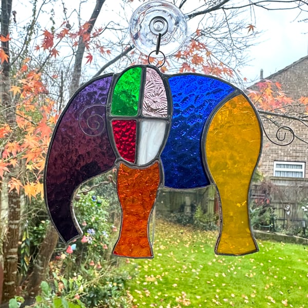 Stained Glass Elephant Suncatchers - Handmade Hanging Decoration - Patchwork