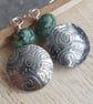 Silver spiral earrings, African turquoise, Disc earrings - Image 5