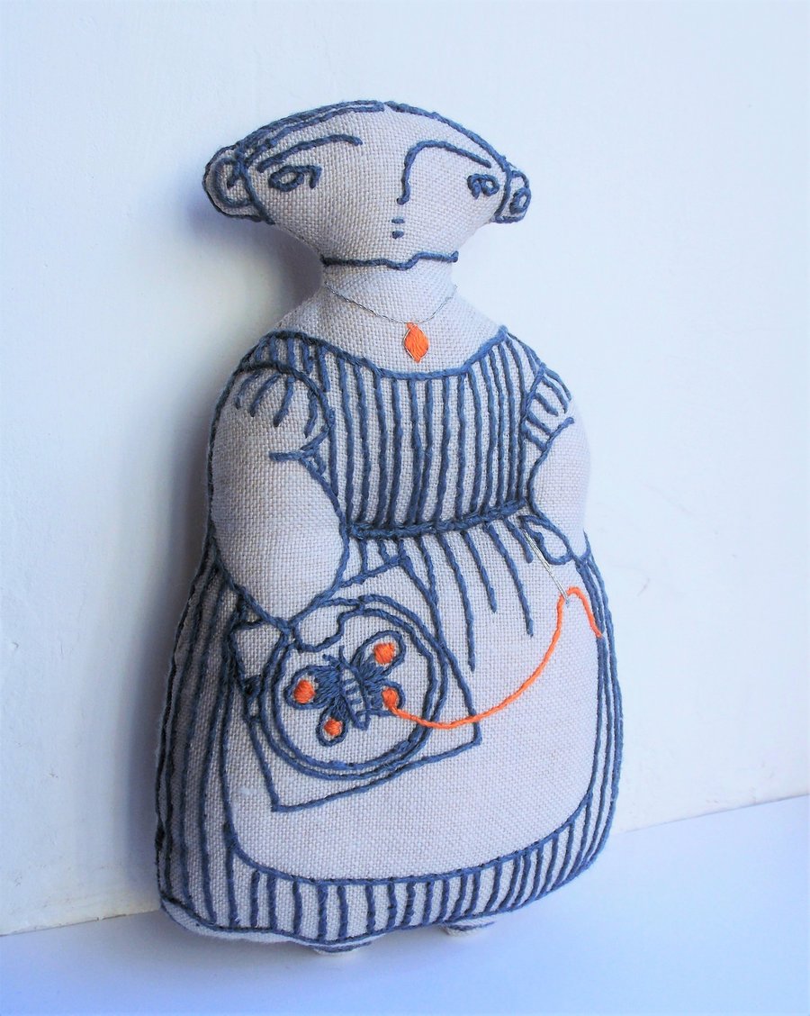 Bronwyn - A Hand Embroidered Textile Art Doll, Eco-friendly, Handmade - 14.5cms