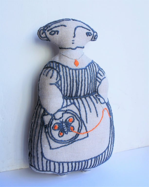 Bronwyn - Hand Embroidered Textile Art Doll, Eco-friendly, 14.5cms, Free Postage