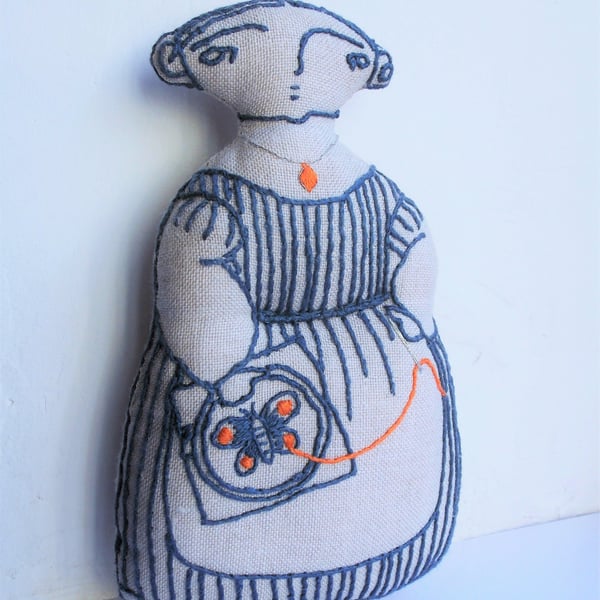 Bronwyn - A Hand Embroidered Textile Art Doll, Eco-friendly, Handmade - 14.5cms