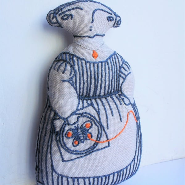 Bronwyn - Hand Embroidered Textile Art Doll, Eco-friendly, 14.5cms, Free Postage