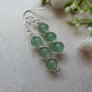 sterling silver green aventurine earrings, green gemstone earrings, 