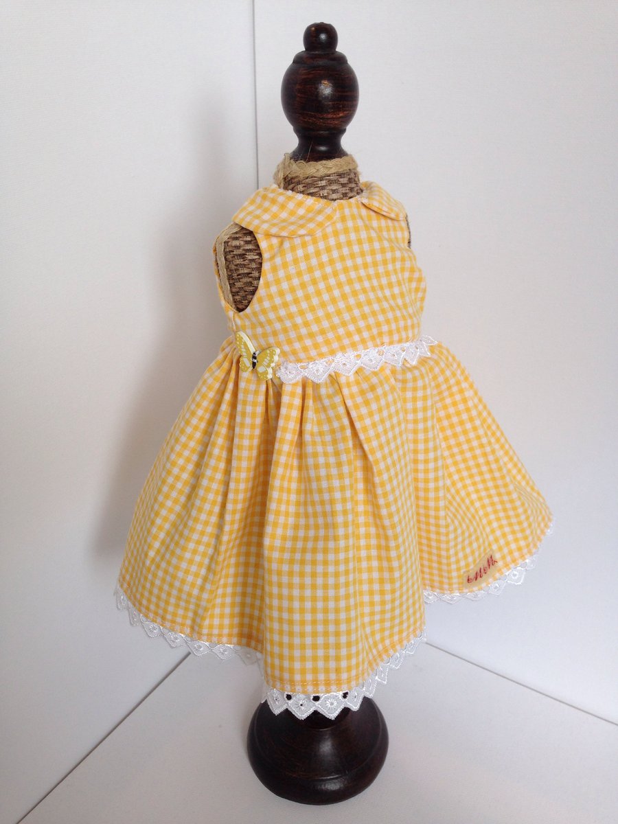 Yellow gingham dress for a 42cm doll (free postage)