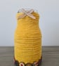 Handmade Mustard Yellow Yarn Wrapped Jar - Colourful Vase - Rustic Button Decor - Image 1