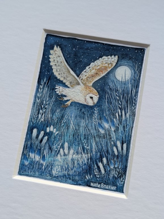 The Watchful Moon- Original miniature. A5 Mounted