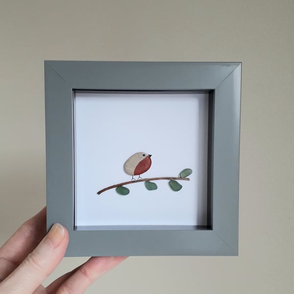 Pebble Art, Sea Glass Robin Picture 