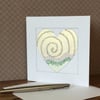 Iridescent hand painted spiral heart hand made Card.