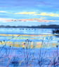 Last Light Land and Skyscape Oil Painting : Birds in Flight Over Flood Plain