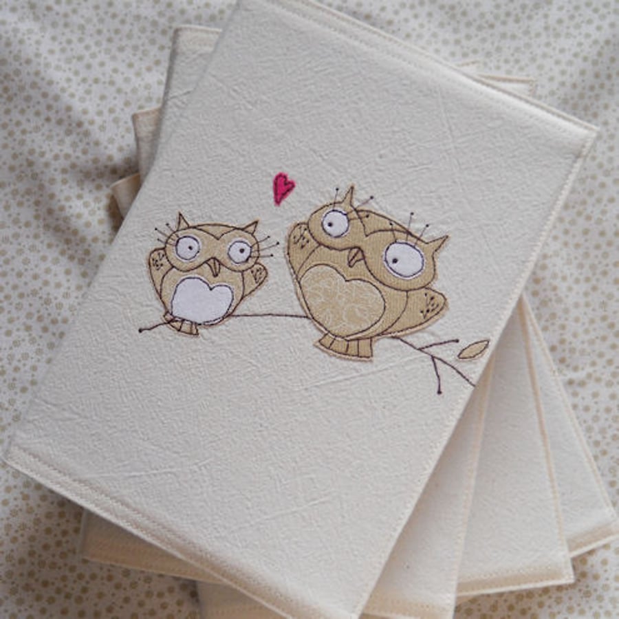 embroidered owls fabric notebook cover - A5 size